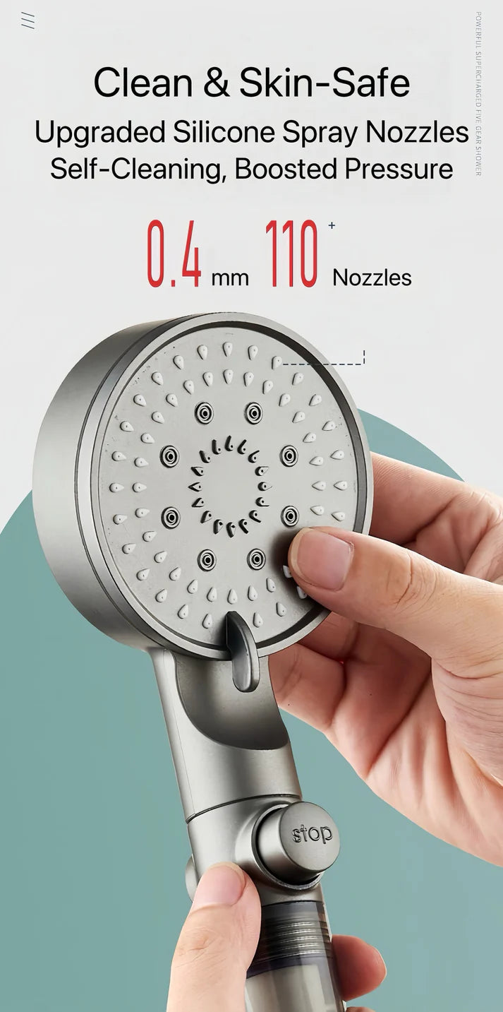 Pommeau de douche filtré haute pression à 5 modes
